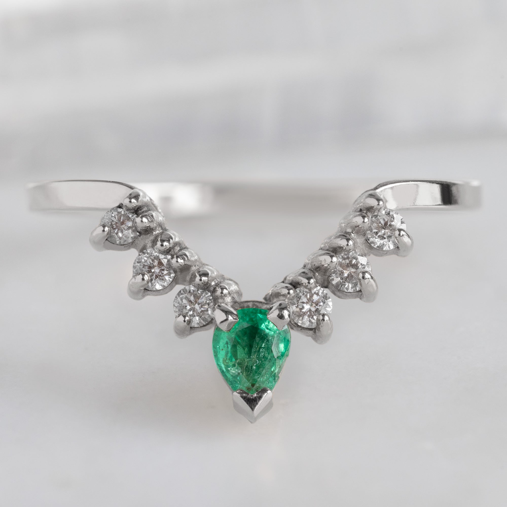 Emerald + White Diamond Sunburst Stacking Band | Yellow, Rose or White Gold