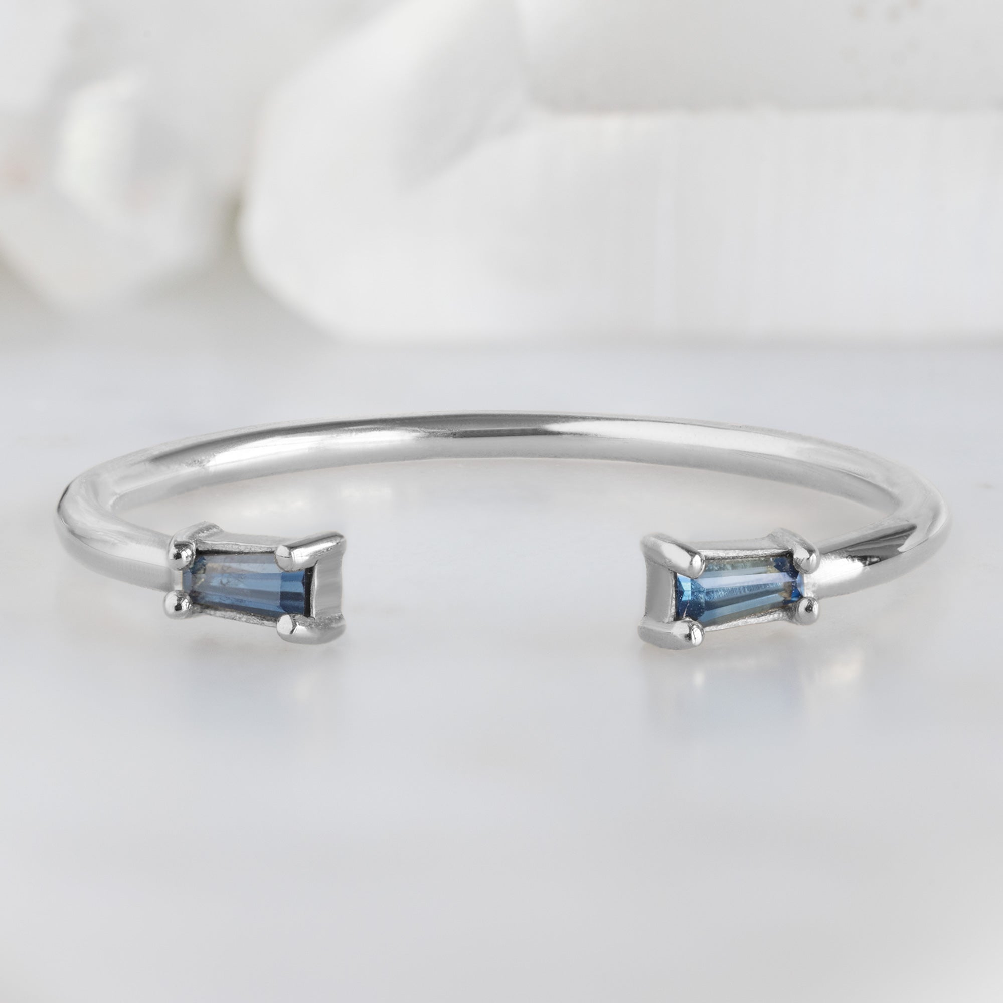 Open Cuff Baguette Sapphire Stacking Band | Yellow, Rose or White Gold
