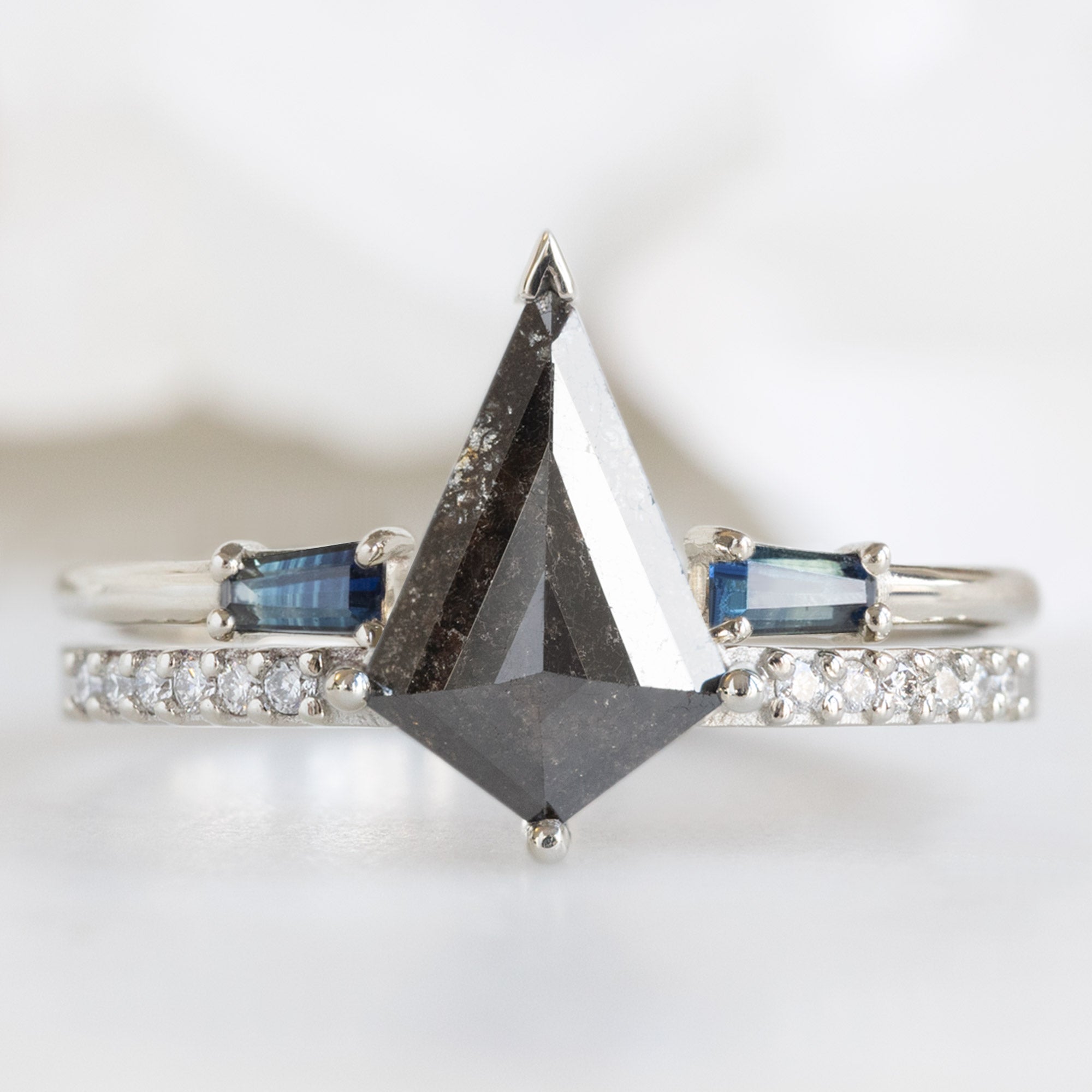 Open Cuff Baguette Sapphire Stacking Band | Yellow, Rose or White Gold