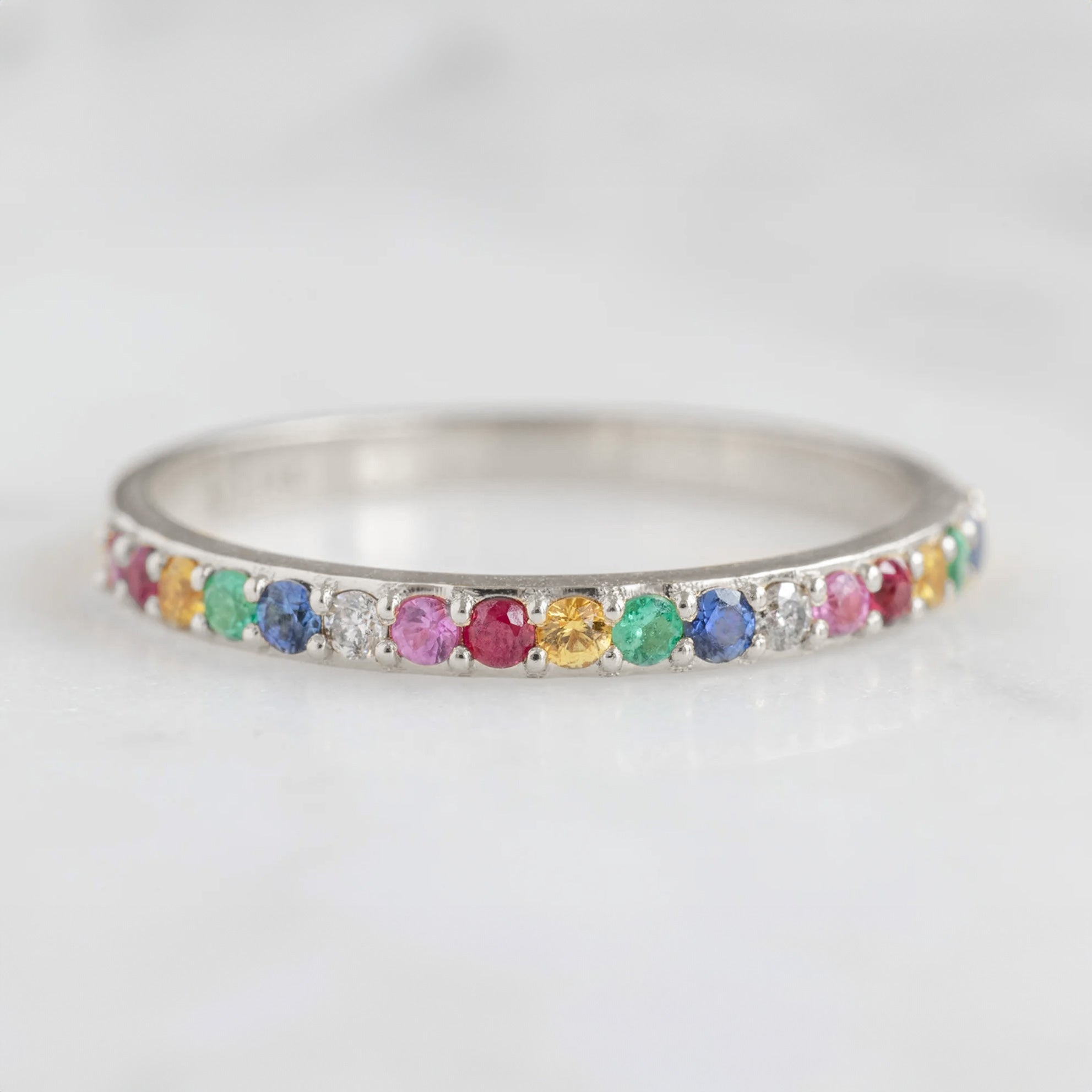 Rainbow Sapphire Pavé Eternity Band | Yellow, Rose or White Gold