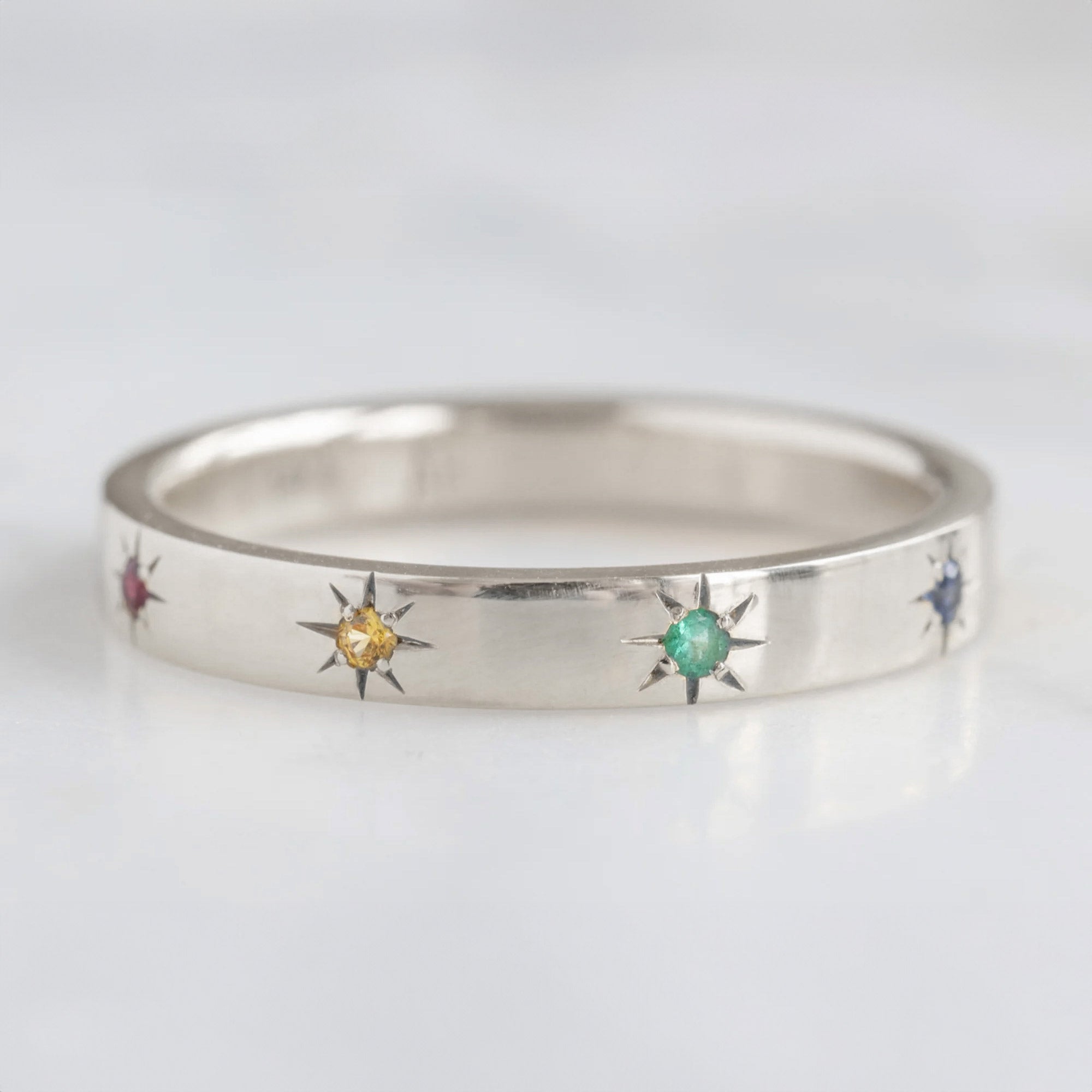 Star-Set Rainbow Sapphire Band | Yellow, Rose or White Gold
