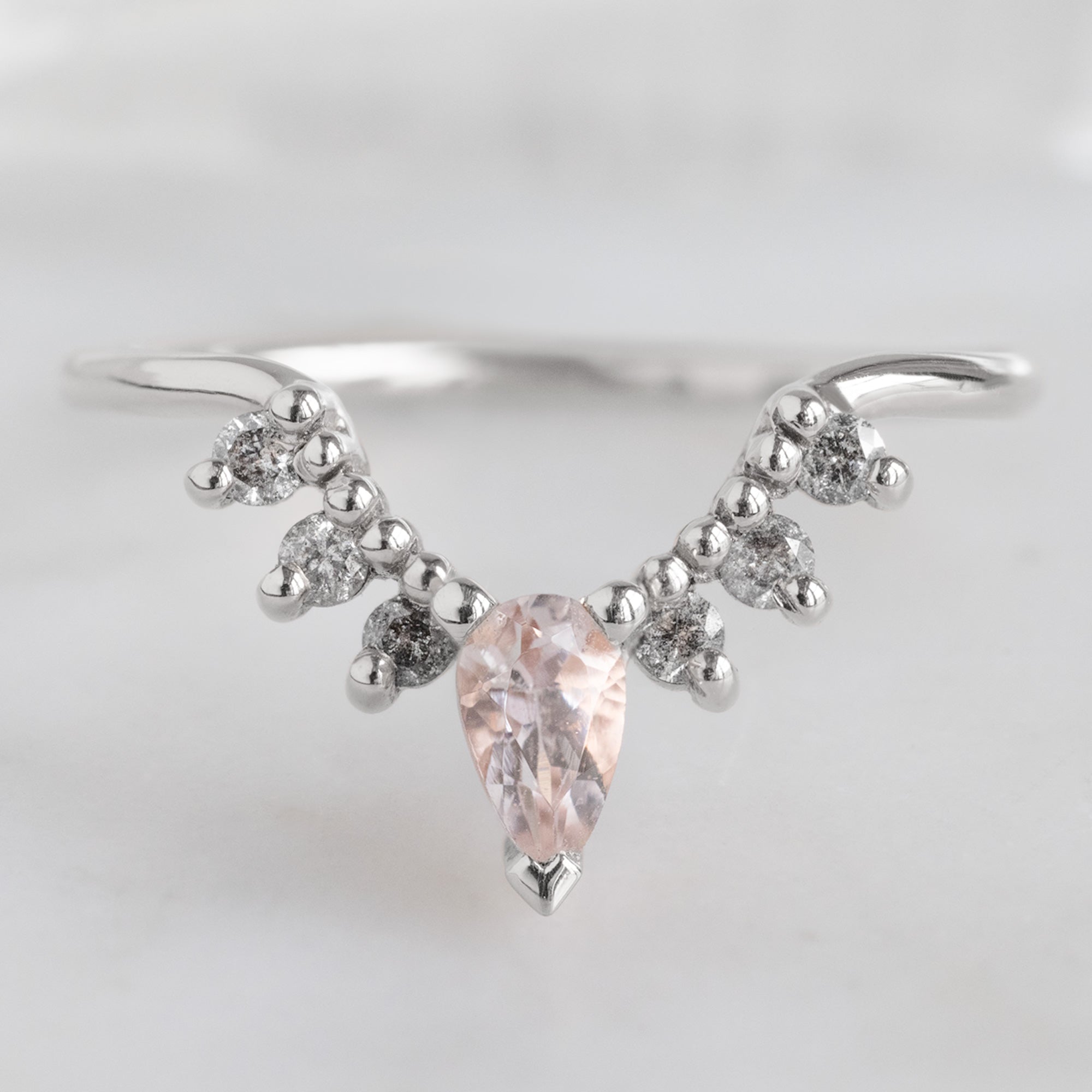 Morganite + Salt and Pepper Diamond Sunburst Stacking Band | Yellow, Rose or White Gold