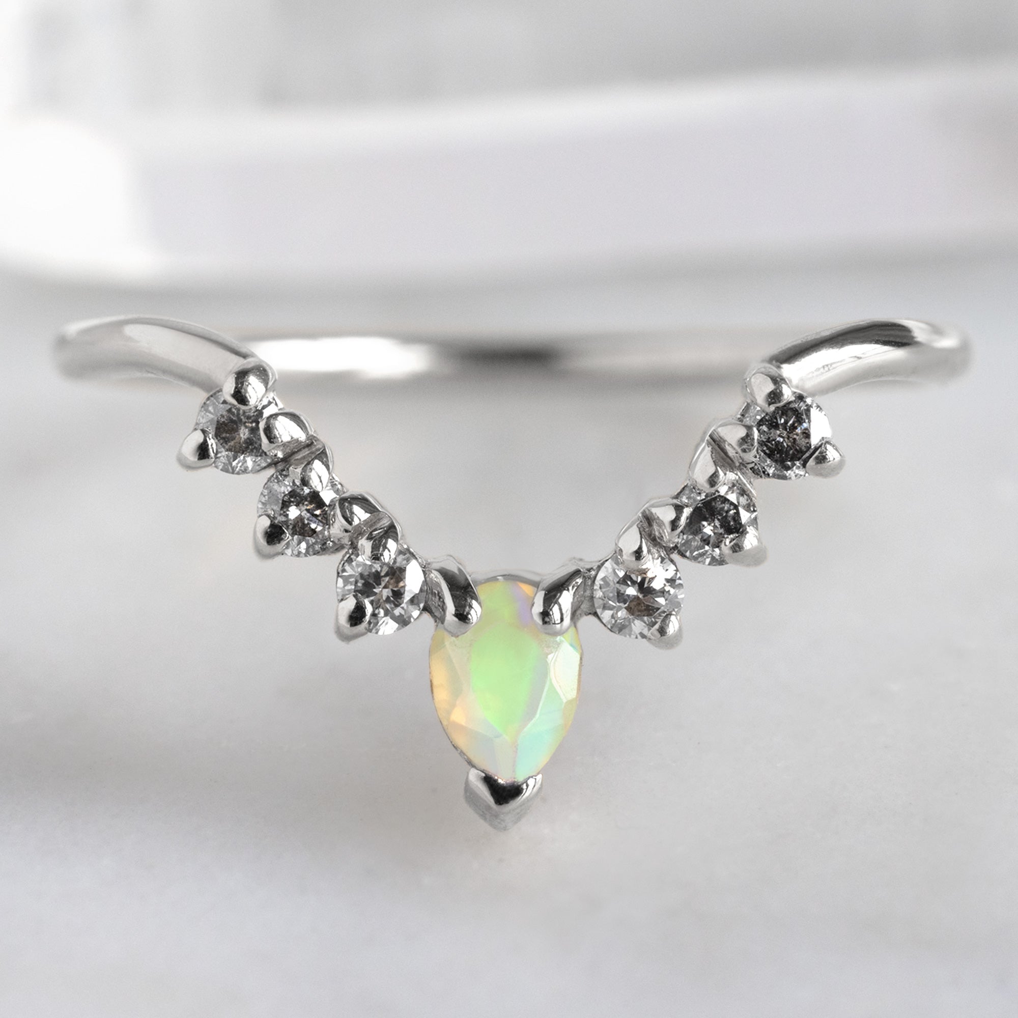 Opal + Salt and Pepper Diamond Sunburst Stacking Band | Yellow, Rose or White Gold