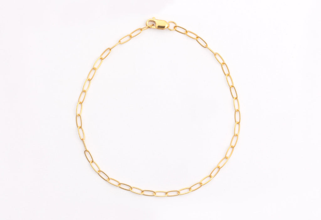 Yellow Gold The Drawn Cable Chain Charm Bracelet on White Background