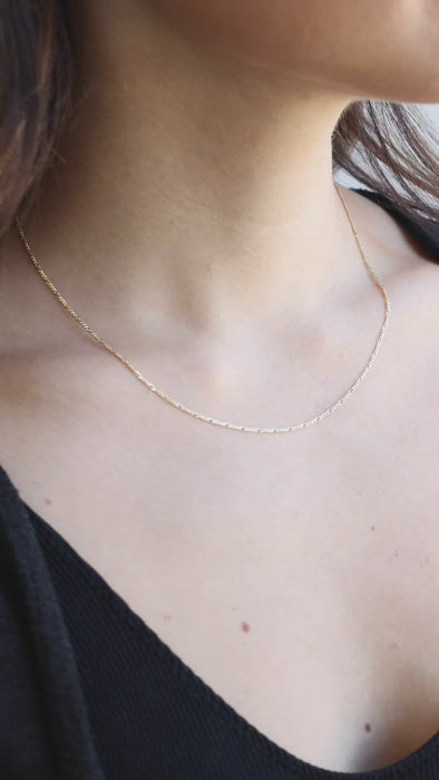 Yellow Gold Figaro Chain Necklace on Model