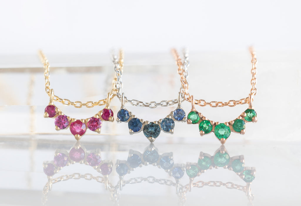 Ruby, Sapphire and Emerald Gemstone Sunburst Necklaces