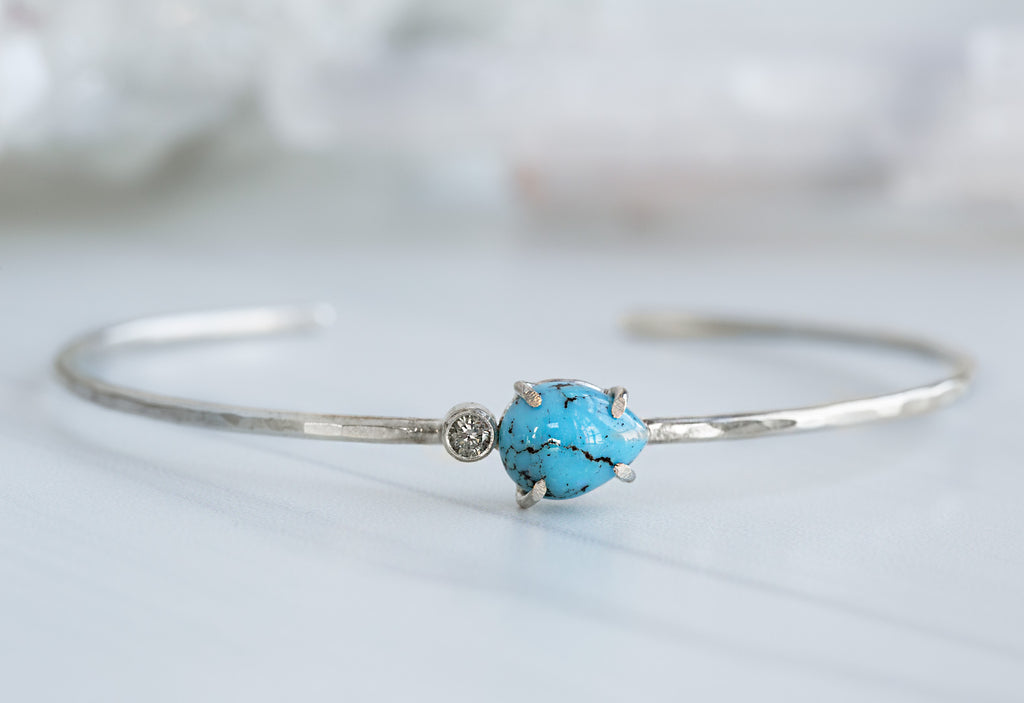 Sterling Silver Asymmetrical Turquoise and Diamond Cuff