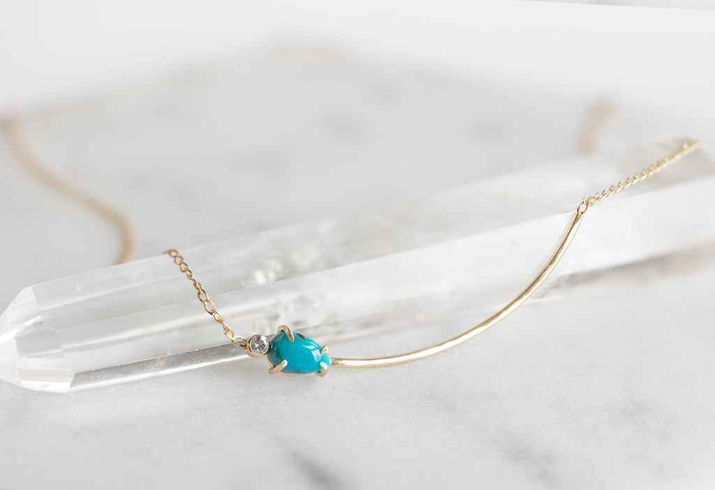 Asymmetrical Turquoise + Diamond Necklace