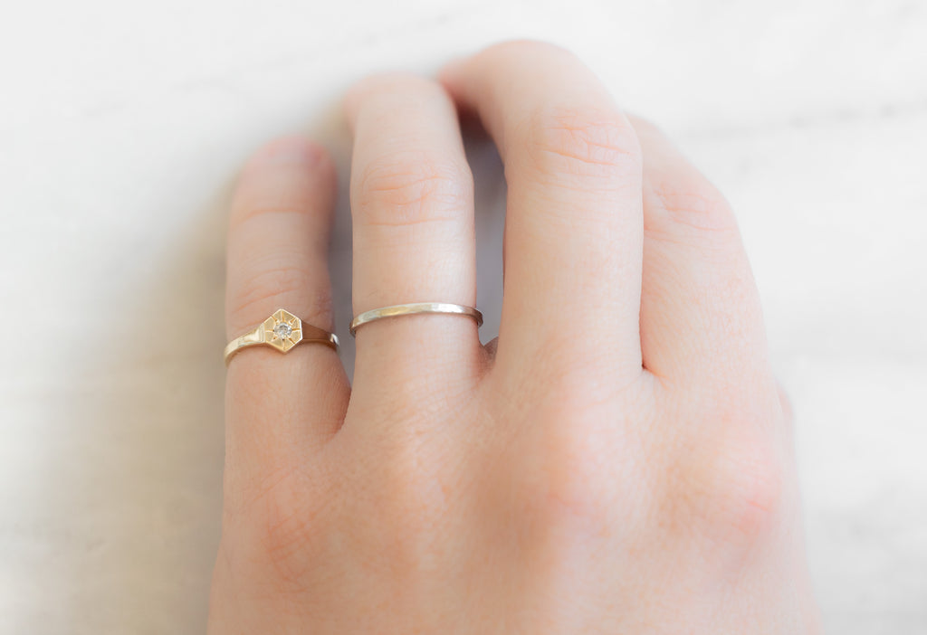 Birthstone Signet Ring in Yellow Gold on Model