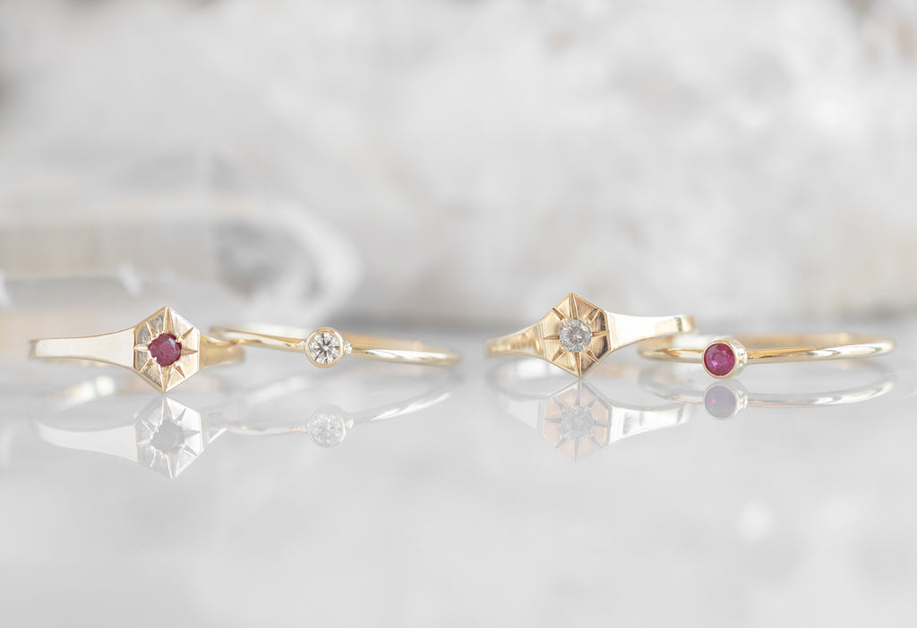 Birthstone Signet Rings in Yellow Gold with Custom Birthstones Stacking Rings