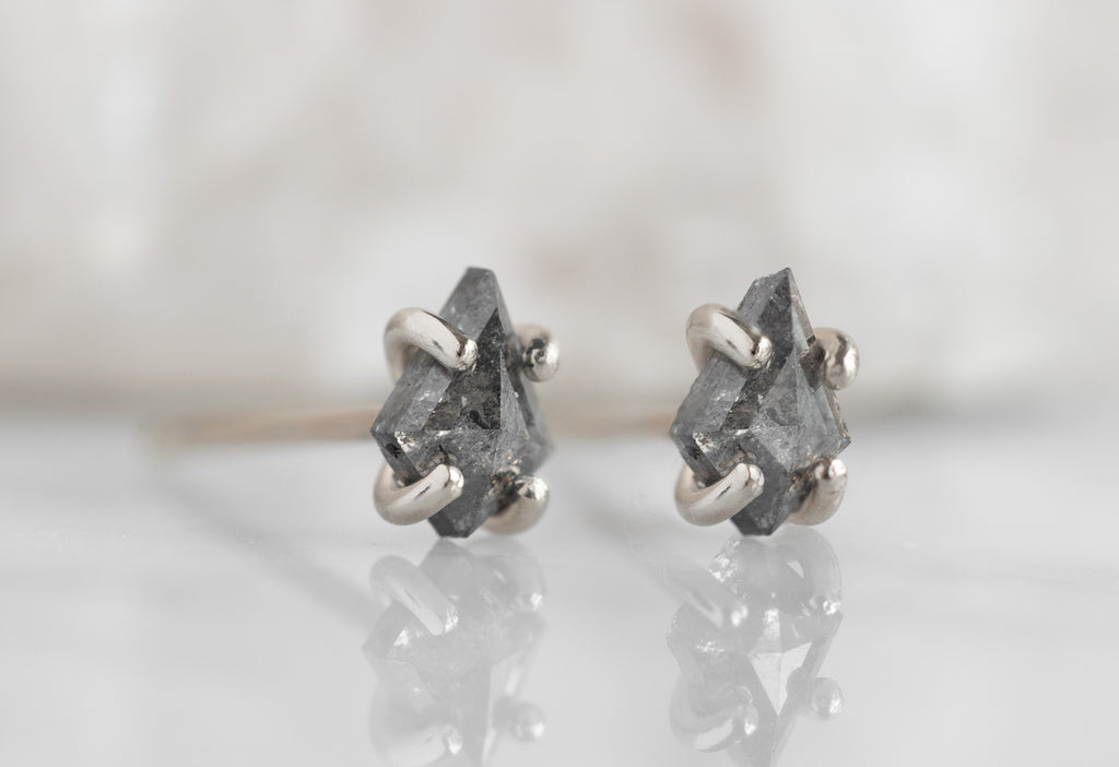 Geometric Black Diamond Stud Earrings in 14k White Gold