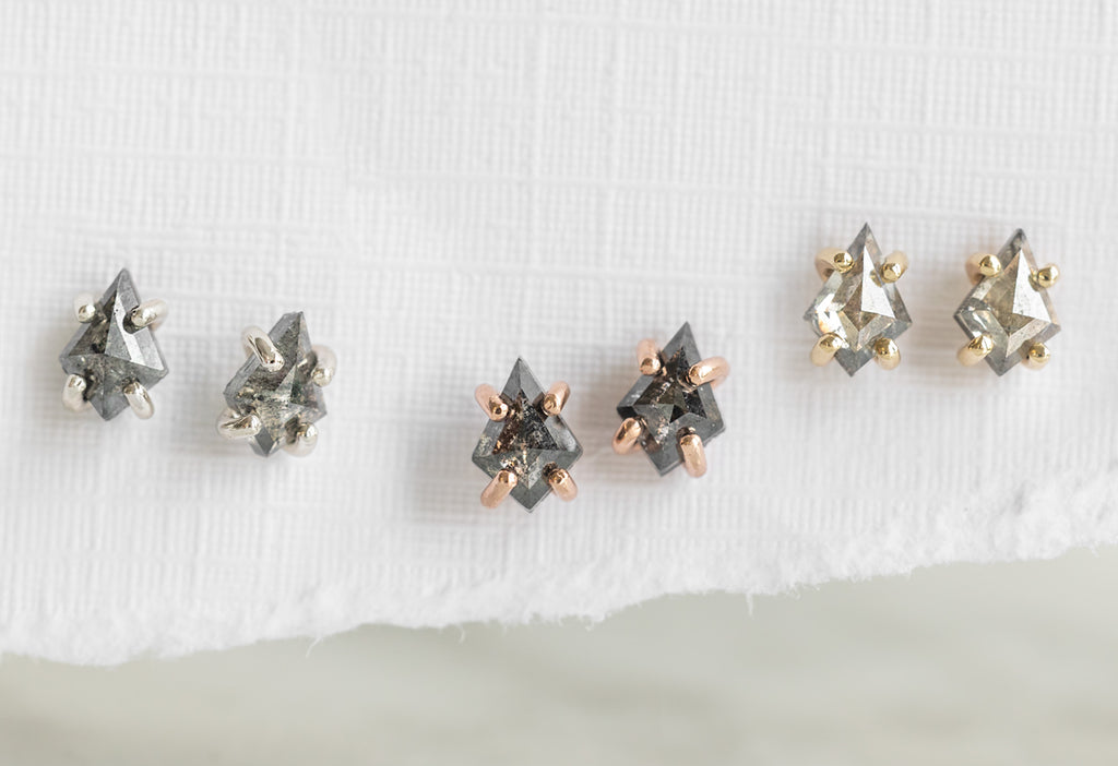 Geometric Black Diamond Stud Earrings in all 14k Gold Colors