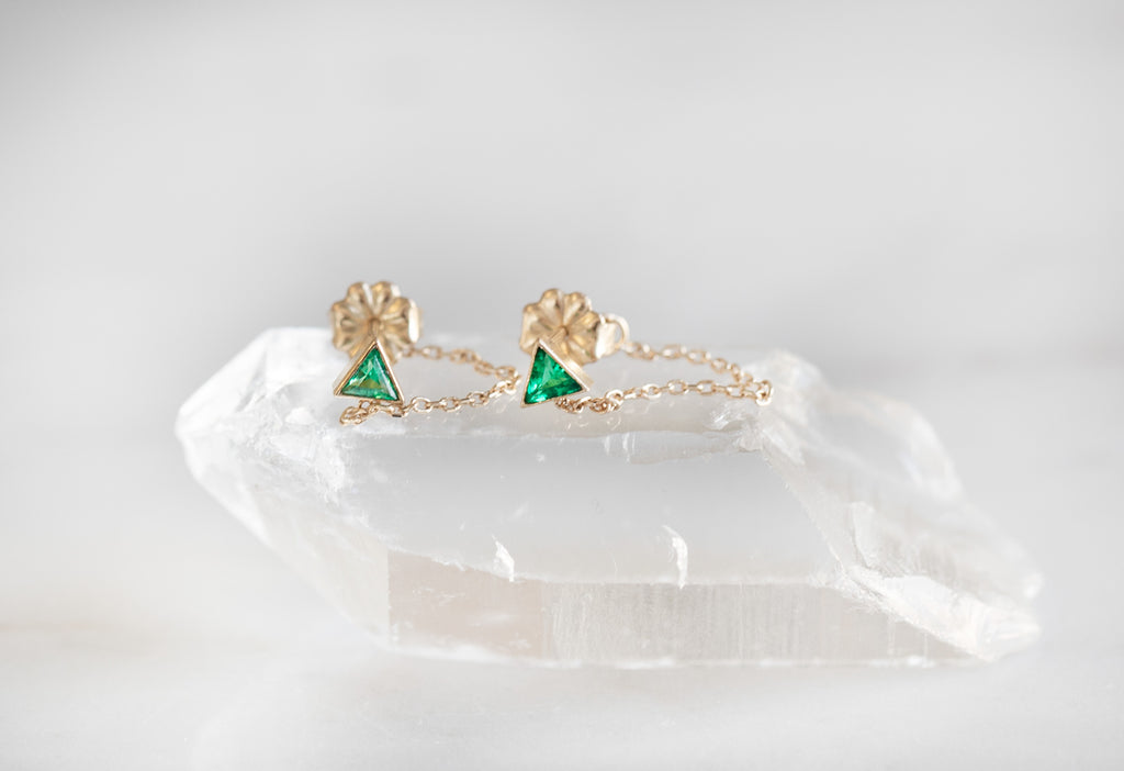 Emerald Trillion Chain Hoop Earrings on Crystal