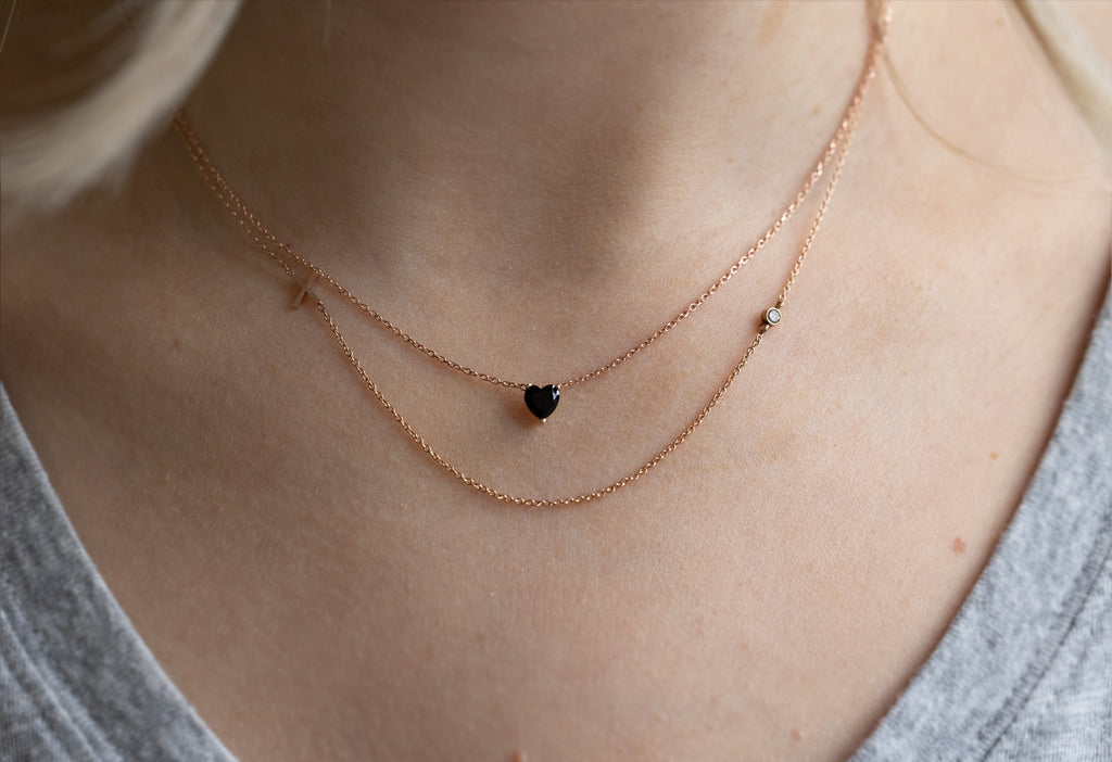 Heart Shaped Necklace Layered on Model