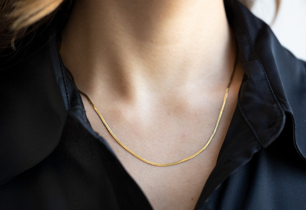 Herringbone Chain Necklace on Model