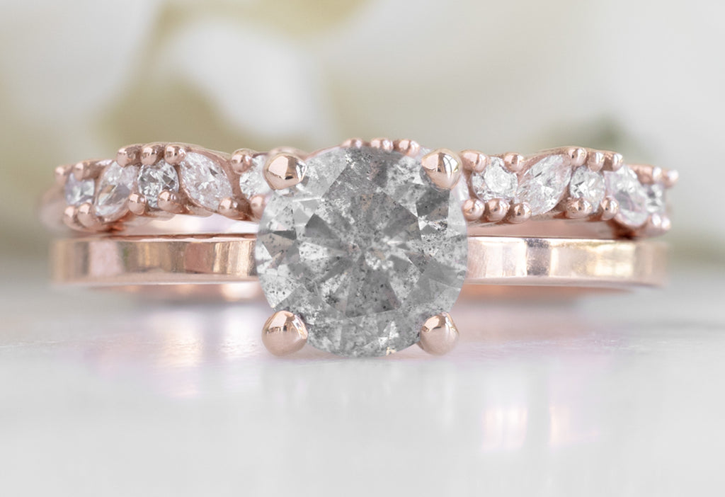 Marquise Confetti Stacking Band with Salt and Pepper Diamond Engagement Ring-14k Rose Gold