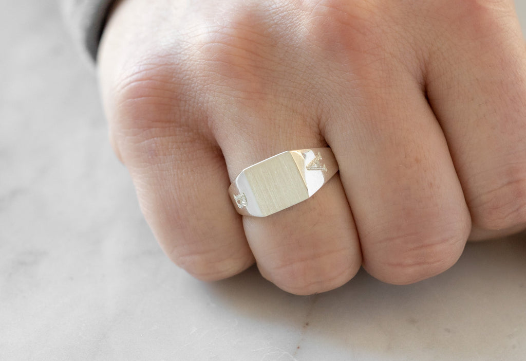 Men's Custom Signet Ring in Sterling Silver on Model