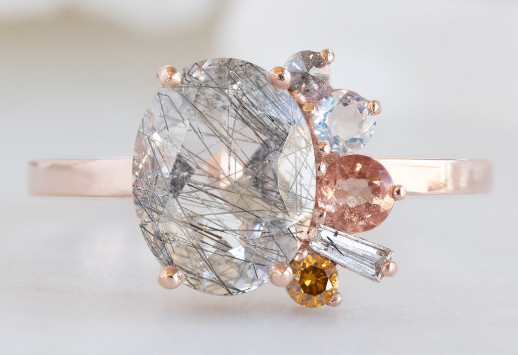 One-of-a-Kind Tourmaline in Quartz Cluster Ring