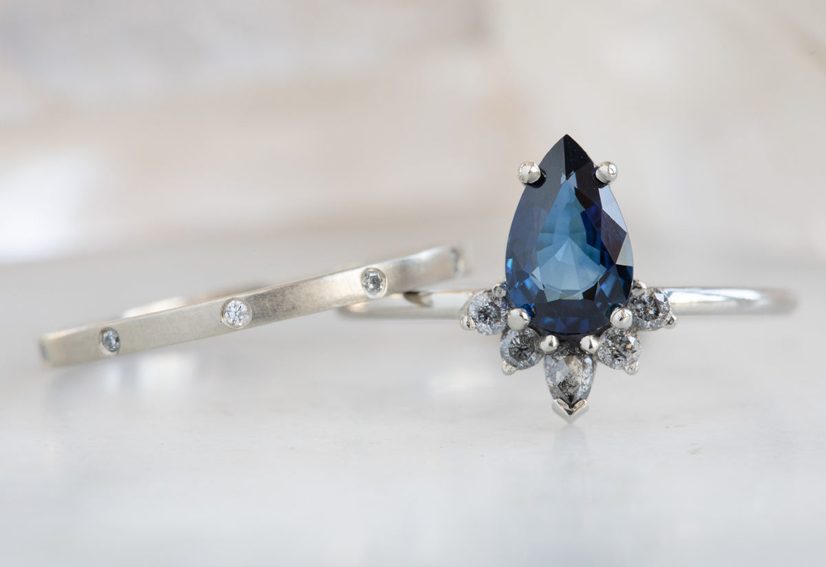 Pear shaped sapphire and on sale diamond engagement ring
