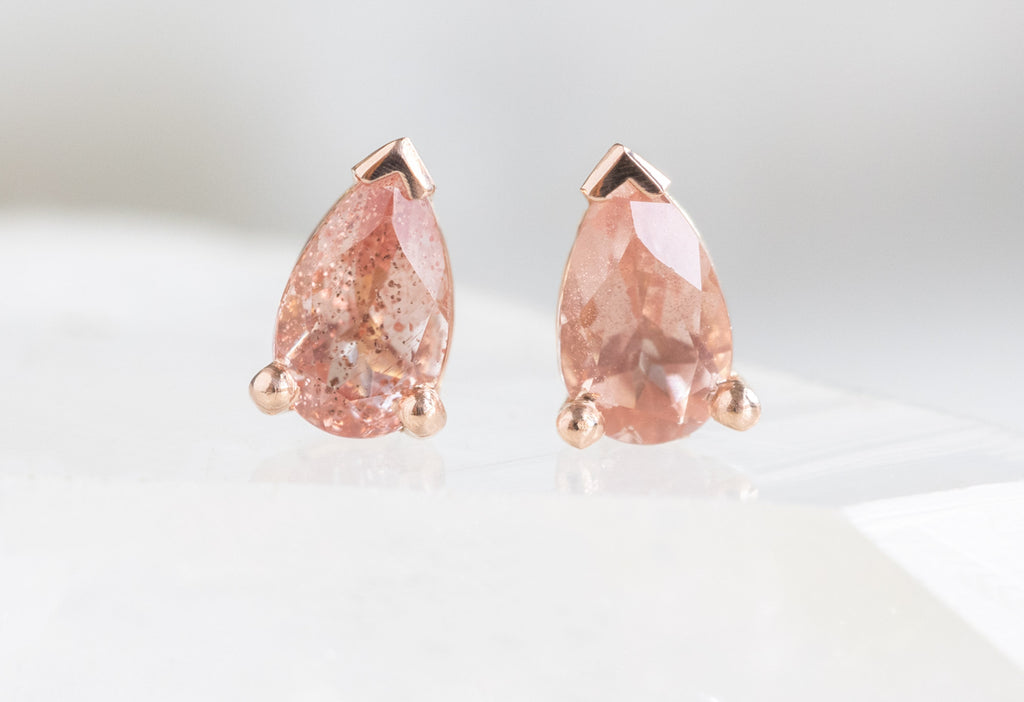14k Rose Gold Peachy-Pink Sunstone Stud Earrings
