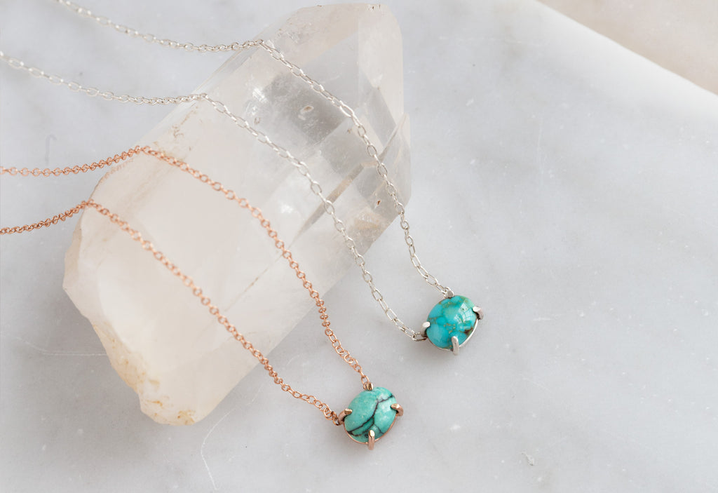 Rose Gold and Sterling Silver One of a Kind Turquoise Necklaces