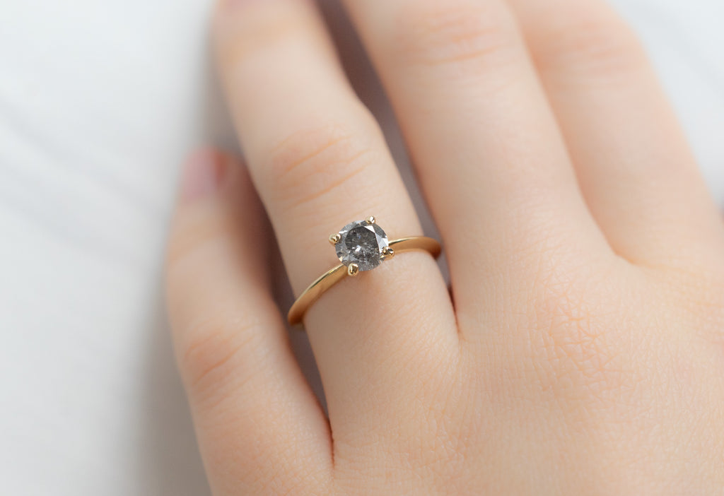 The Bryn Ring with a Round-Cut Salt and Pepper Diamond on Model