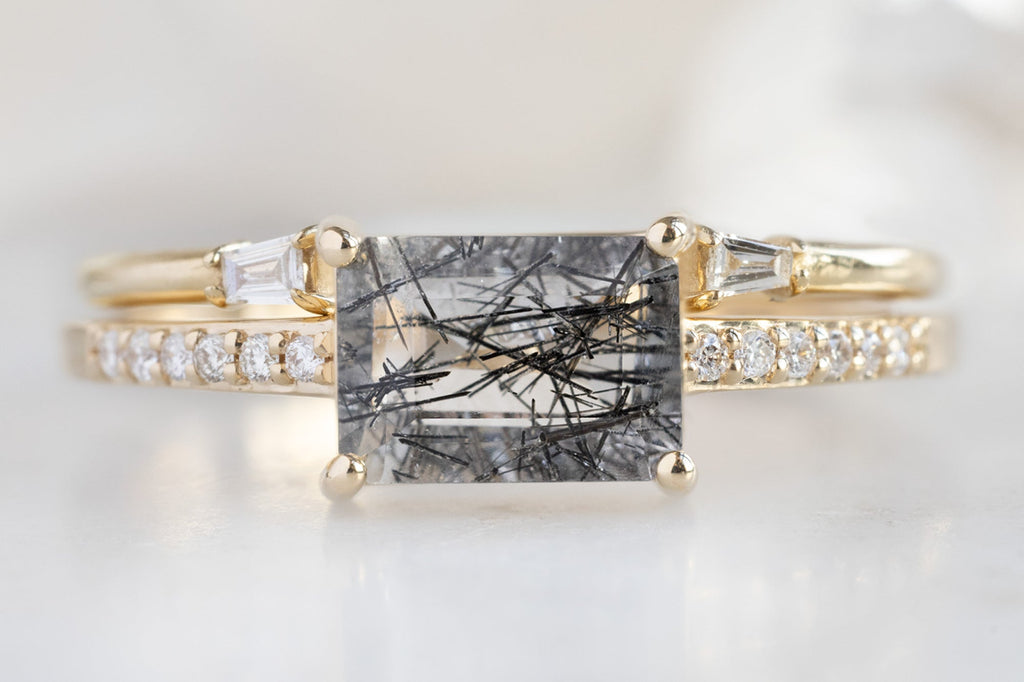 The Willow Ring with an Emerald-Cut Tourmaline In Quartz with Stacking Band