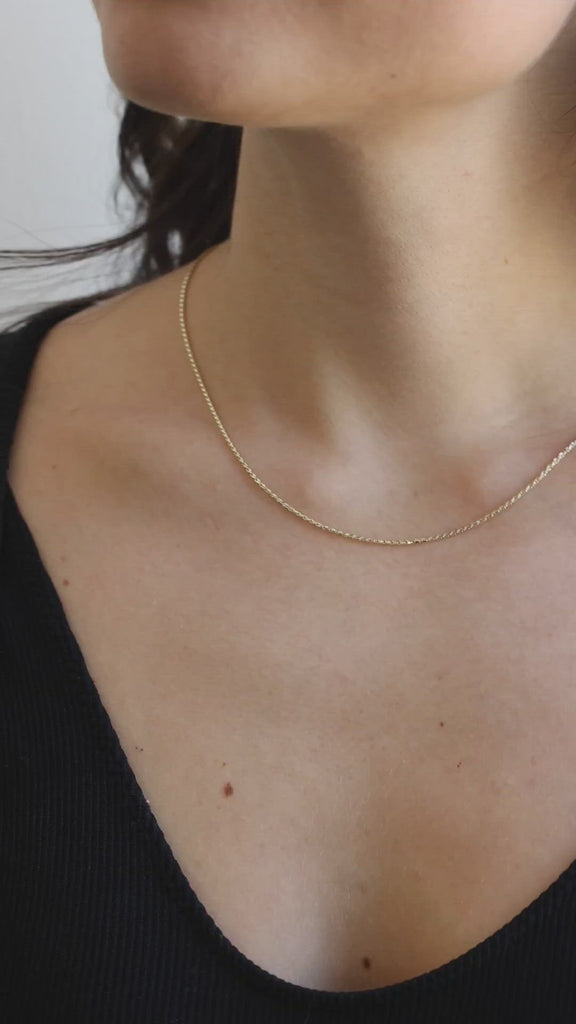 Yellow Gold Boyfriend Rope Chain Necklace on Model