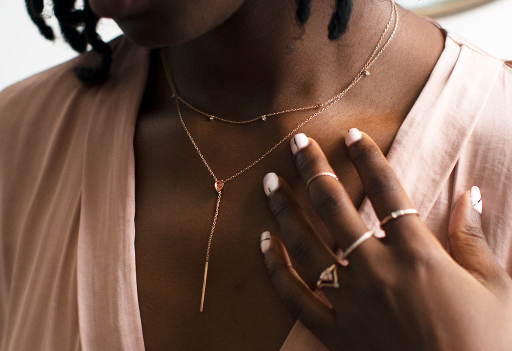 Gemstone Lariat Necklace on model