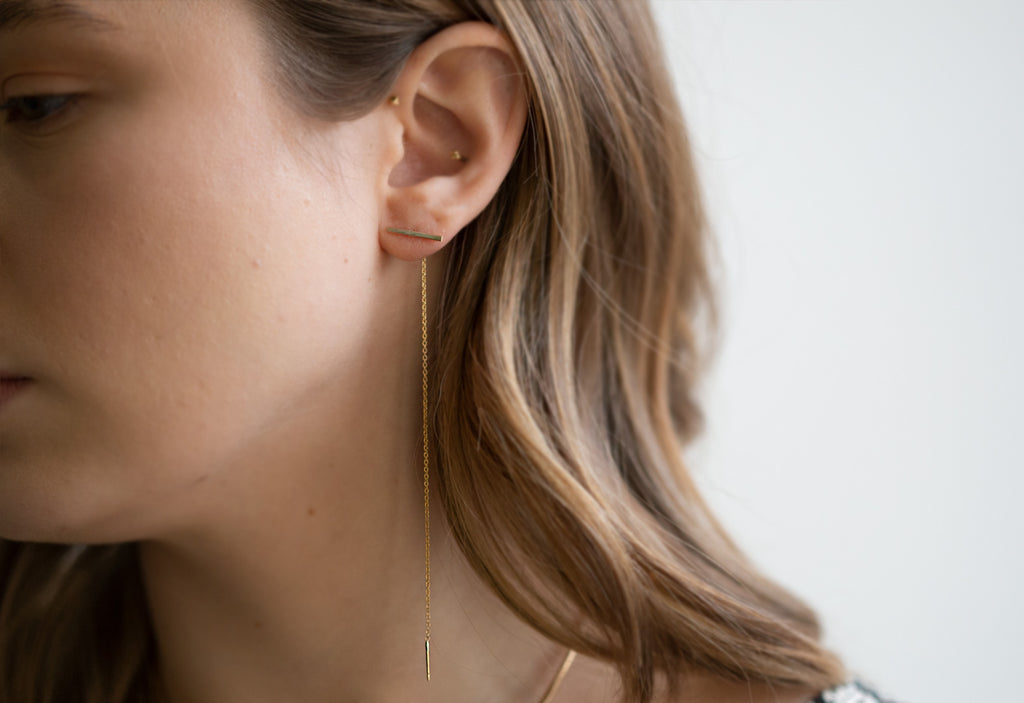 Linea Thread Earrings on Model