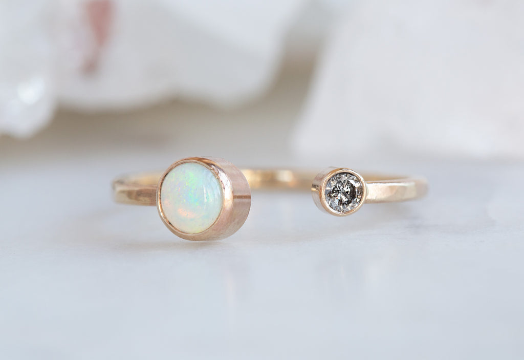 Open Cuff Diamond + Opal Ring