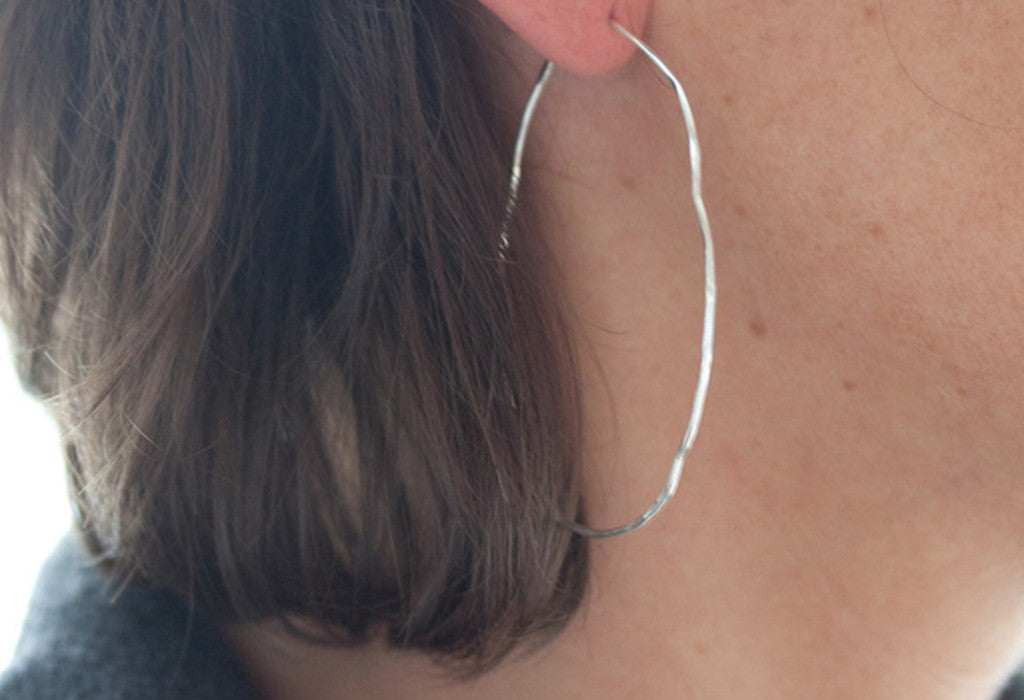 Organic Hoop Earrings on Model