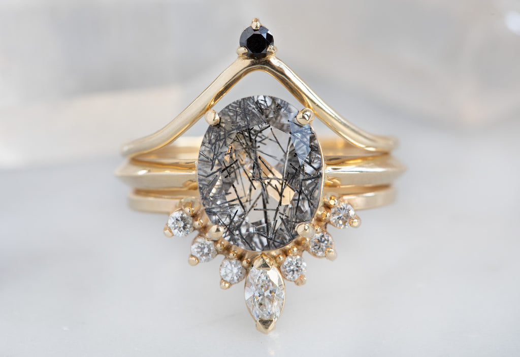 The Bryn Ring with an Oval-Cut Tourmaline In Quartz with Stacking Bands