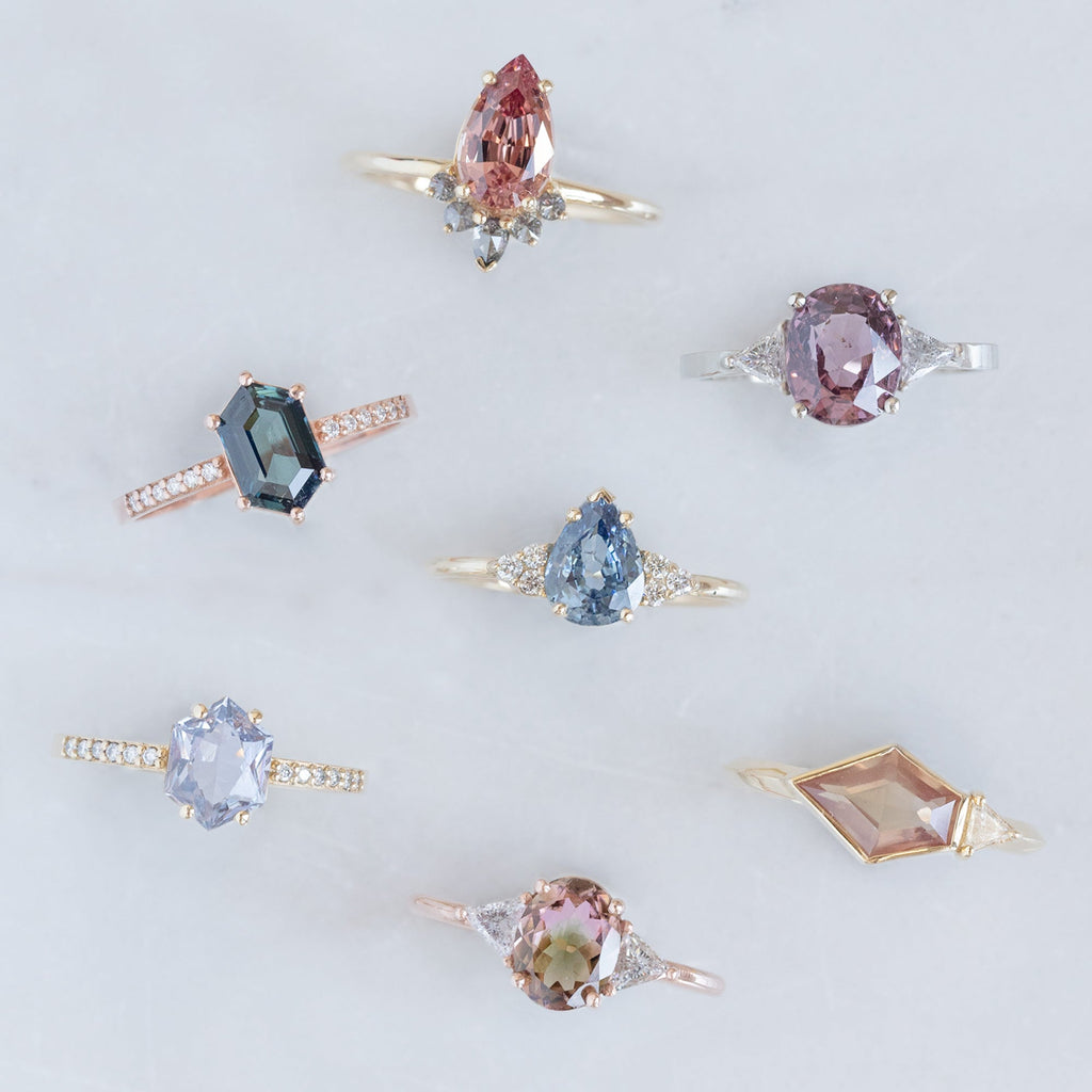 Gemstone Engagement Rings in a Line