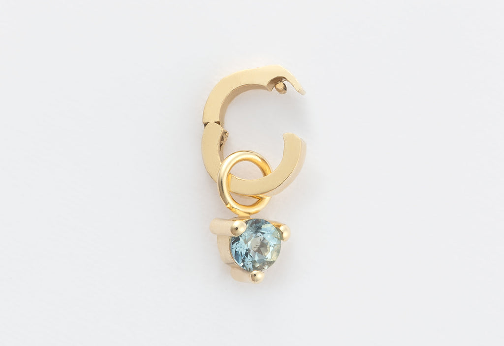 10k Yellow Gold Aquamarine Birthstone Charm with Open Interchangeable Charm Link on White Background