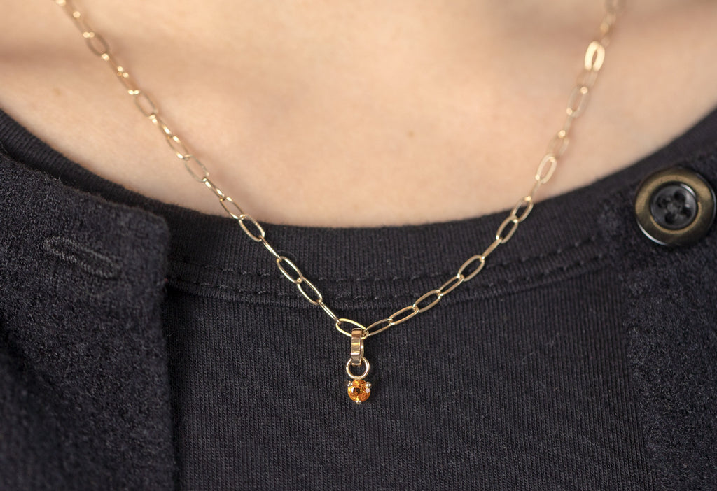 10k Yellow Gold Citrine Birthstone Charm on Charm Necklace on Model