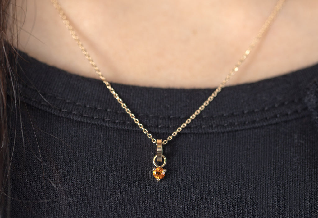 10k Yellow Gold Citrine Birthstone Charm on Necklace Chain on Model