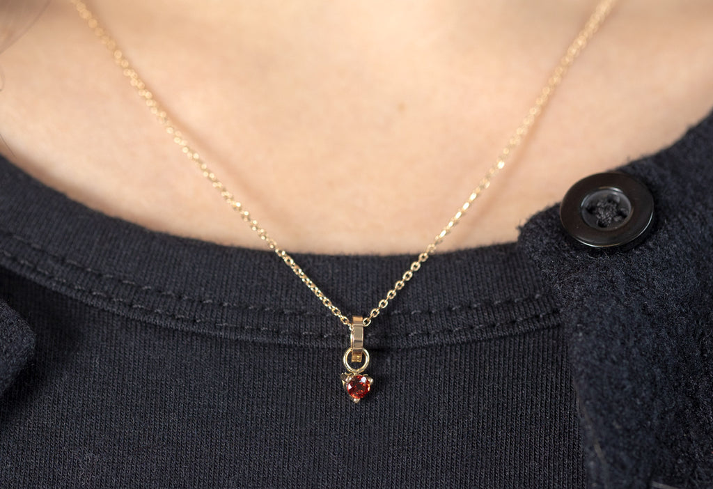 10k Yellow Gold Garnet Birthstone Charm on Charm Necklace on Model