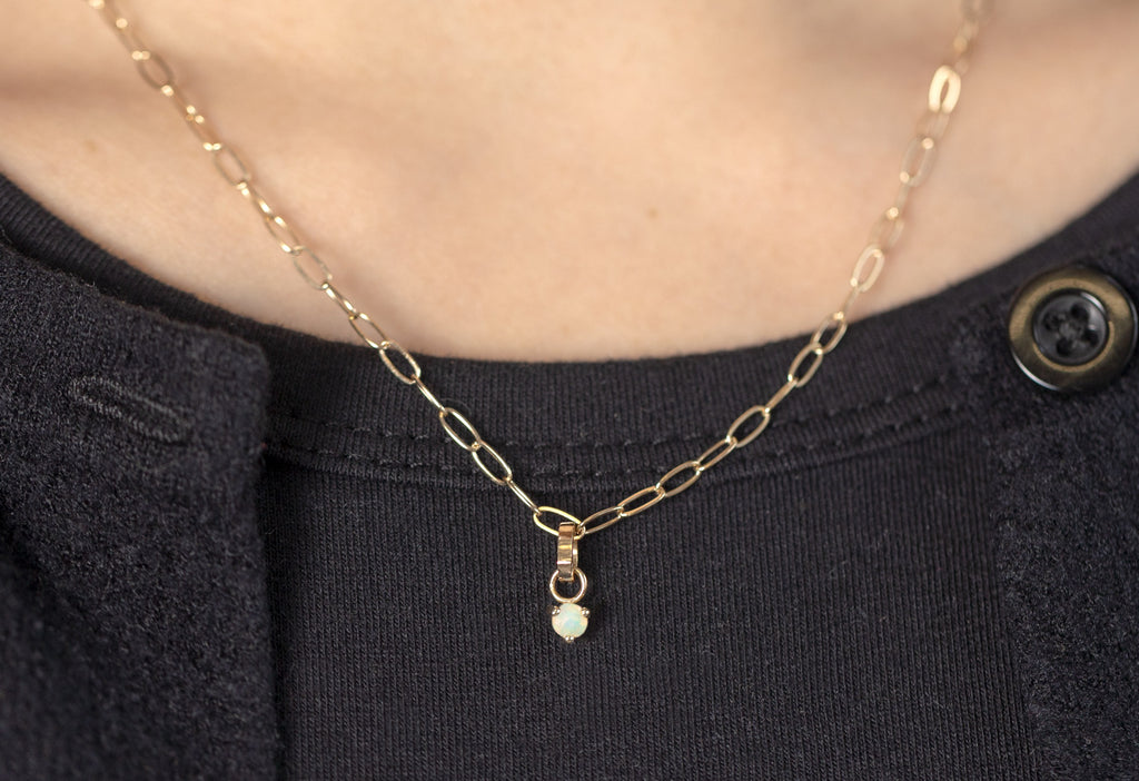 10k Yellow Gold Opal Birthstone Charm on Charm Necklace on Model