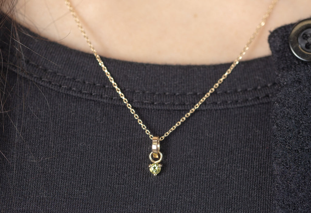 10k Yellow Gold Peridot Birthstone Charm on Charm Necklace on Model