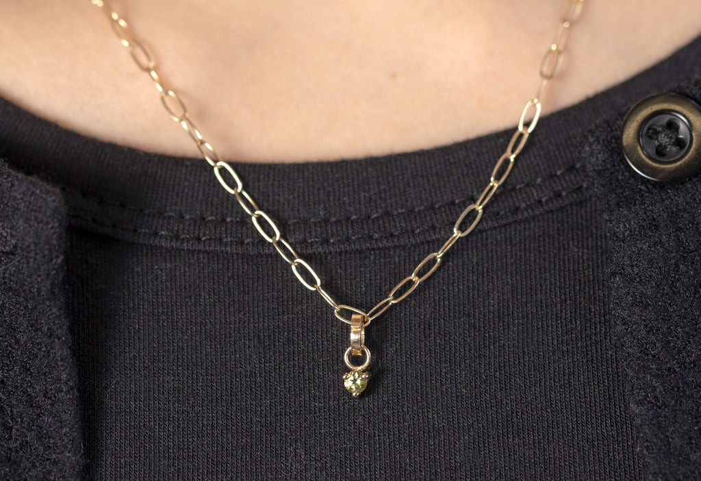 10k Yellow Gold Peridot Birthstone Charm on Charm Necklace on Model