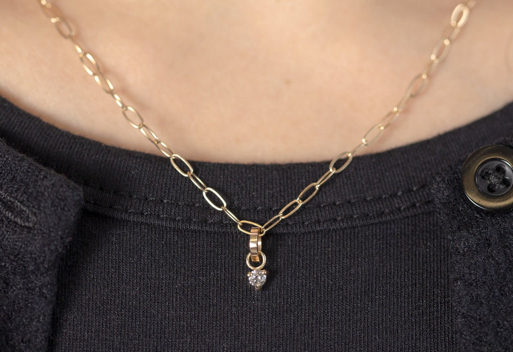 10k Yellow Gold Diamond Birthstone Charm on Charm Necklace on Model