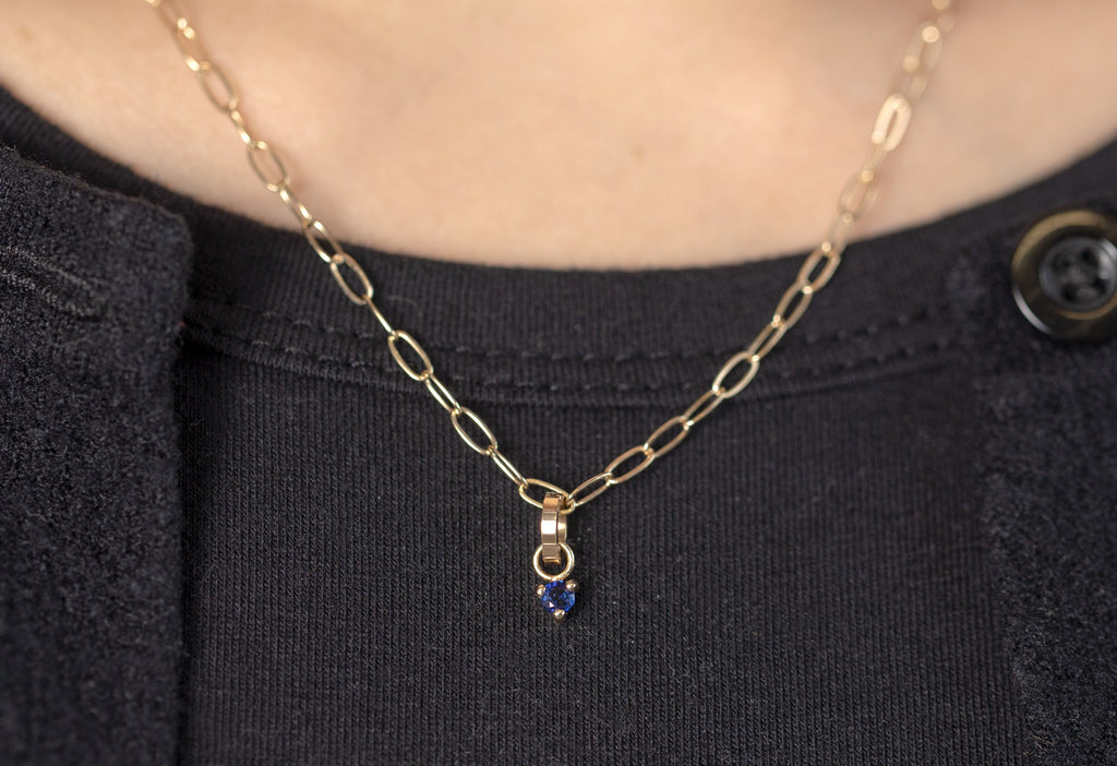 10k Yellow Gold Sapphire Birthstone Charm on Charm Necklace on Model