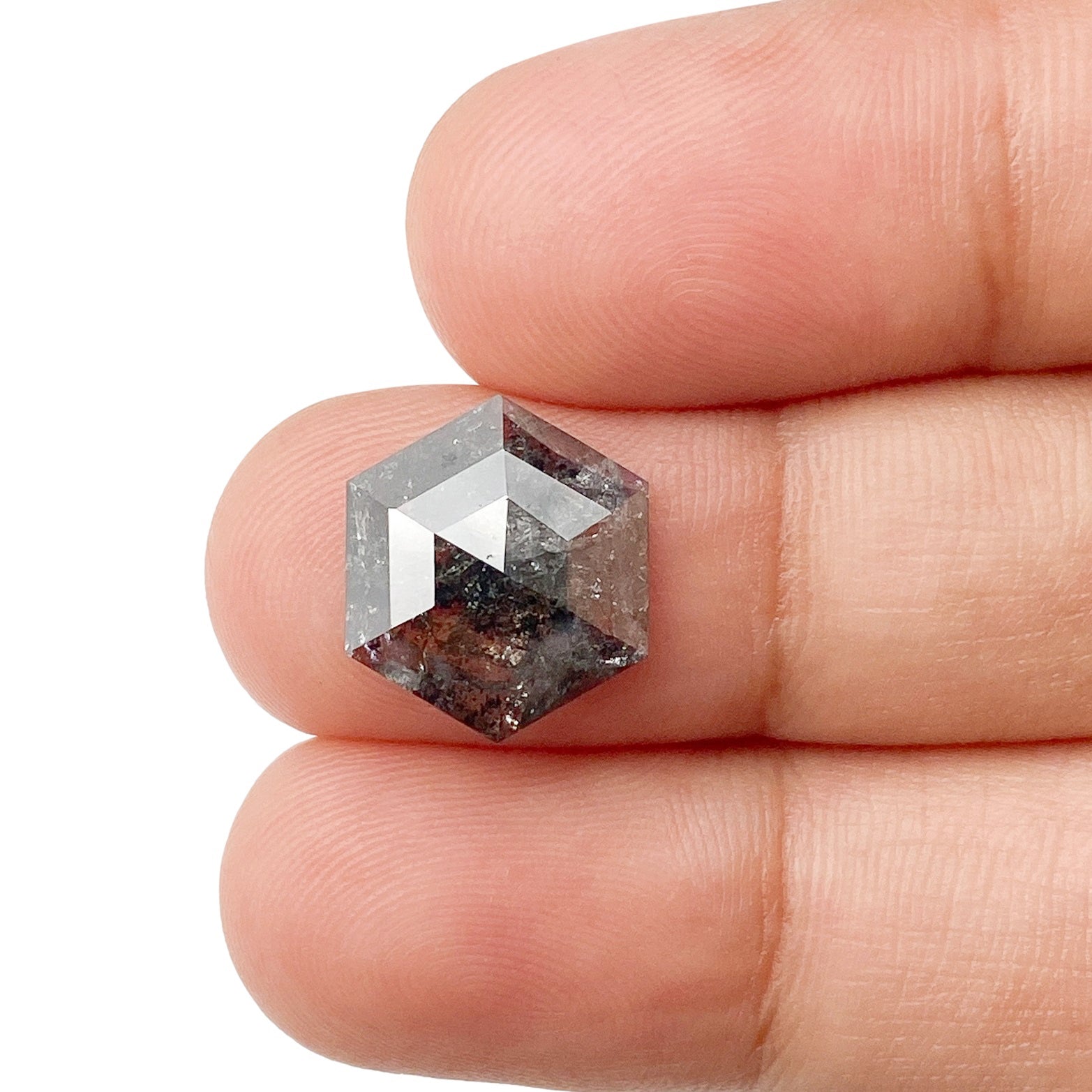 3.11ct | Salt & Pepper Hexagon Shape Rose Cut Diamond