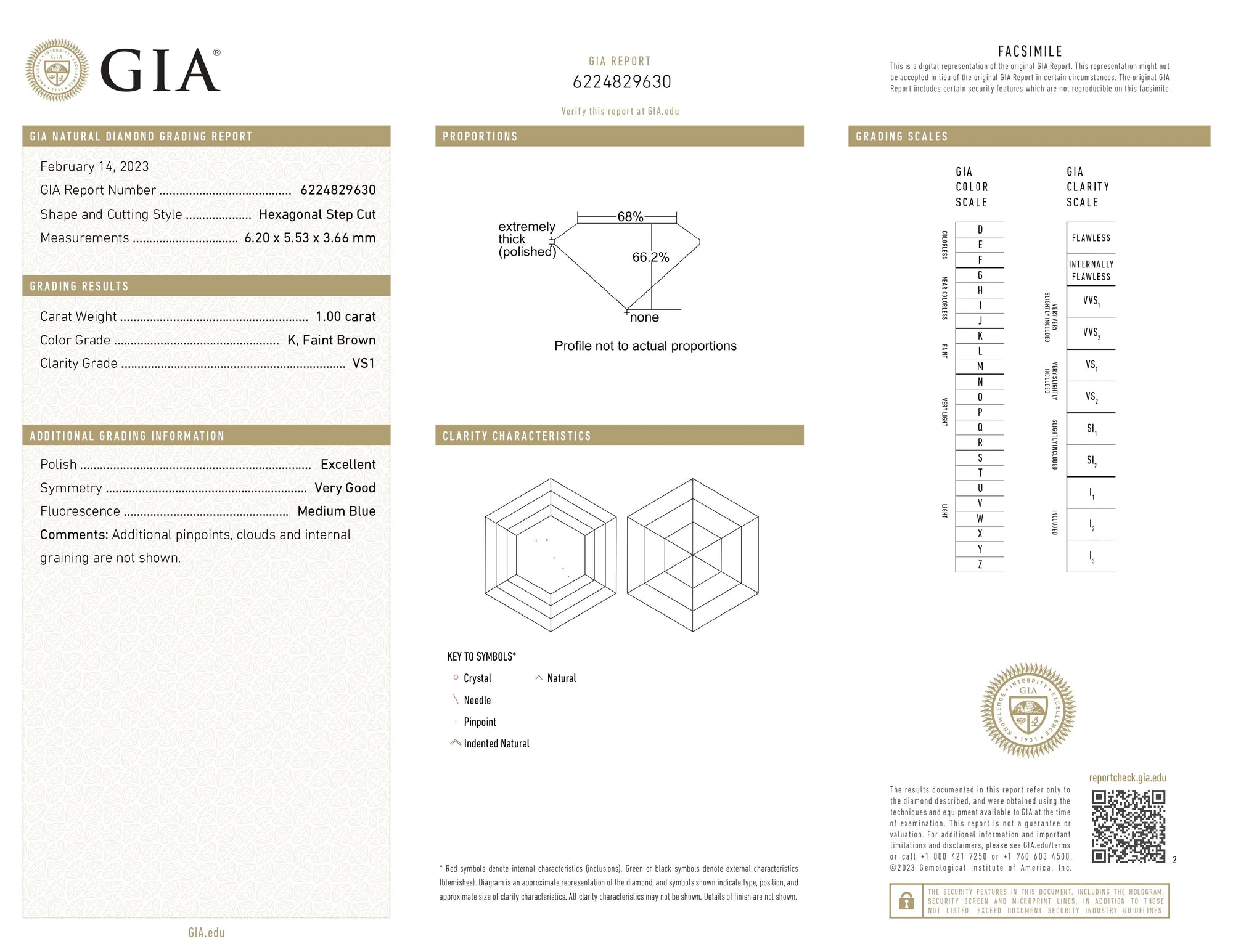 DIAMOND VAULT WHITE DIAMOND 1.00ct | K/VS1 Hexagon Shape Step Cut Diamond (GIA)