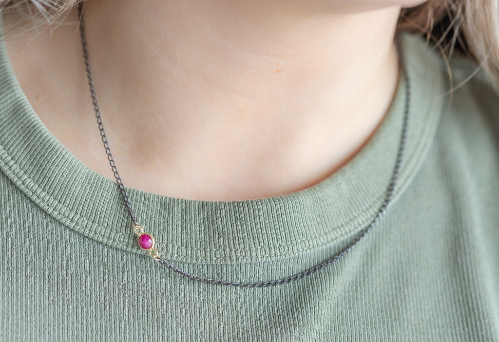 Asymmetrical Ruby Gemstone Necklace on Model