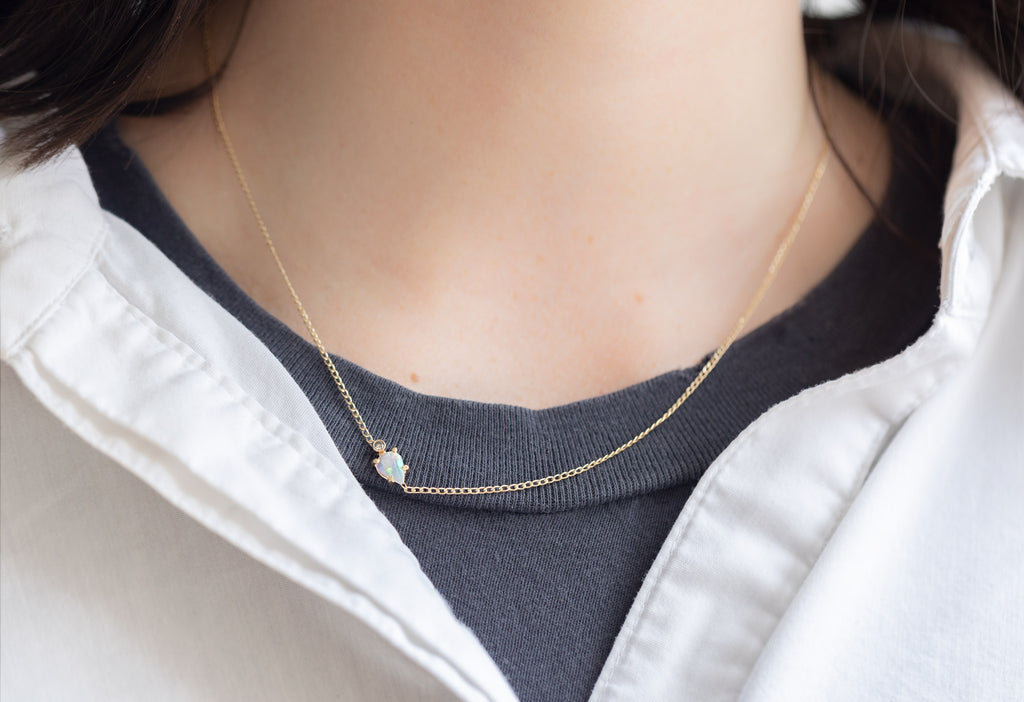 Asymmetrical Opal + Diamond Necklace on Model