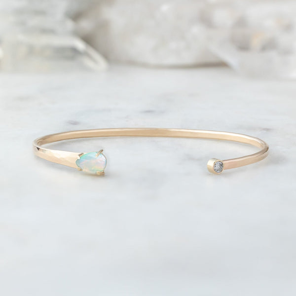Women's Blue Opal Cuff Bracelet - White Gold Plated Bangle With Birthstone Look For Ladies