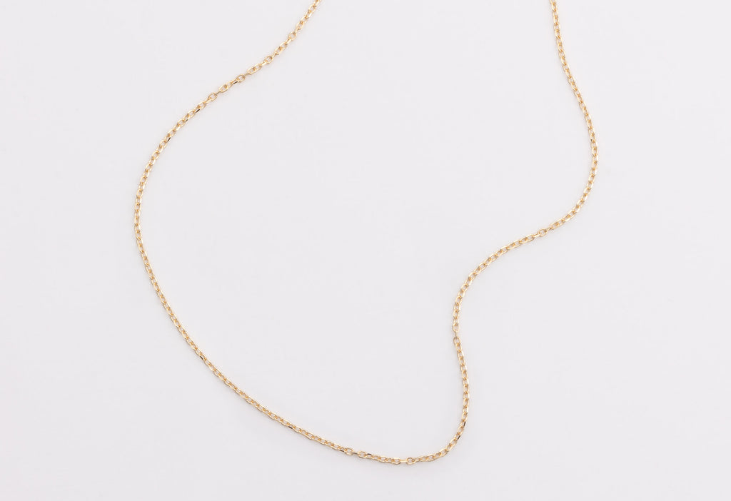 Yellow Gold Diamond-Cut Cable Chain Charm Necklace on White Background