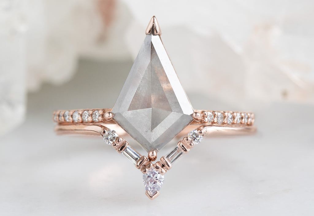 Rose Gold Diamond Tiara Stacking Band with Kite-Shaped Diamond Engagement Ring
